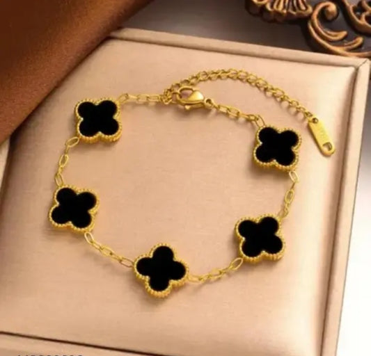 Clover anti Tarnish Steel Gold Korean Black Stylish Bracelet